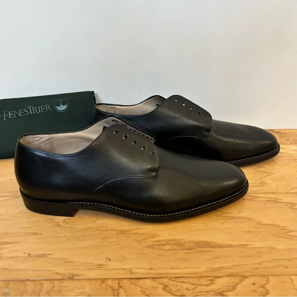 Joesph Fenestrier Paris NIB 8 Black Leather Gruge Lace Up Derby Softanyl Noir